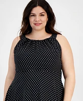 Robbie Bee Plus Size Polka-Dot Handkerchief-Hem Dress