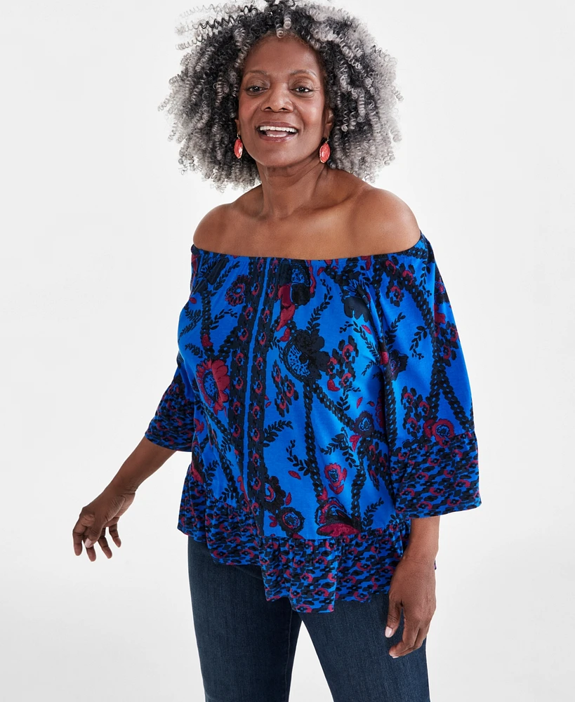 Style & Co Plus Printed 3/4-Sleeve Top, Created for Macy's