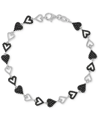 Black Spinel Open Heart Link Bracelet (1-1/2 ct. t.w.) in Sterling Silver