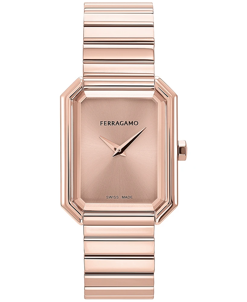 Salvatore Ferragamo Women's Swiss Rose Gold Ion Plated Stainless Steel Bracelet Watch 27x34mm