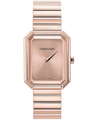Salvatore Ferragamo Women's Swiss Rose Gold Ion Plated Stainless Steel Bracelet Watch 27x34mm