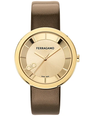 Salvatore Ferragamo Women's Swiss Brown Patent Leather Strap Watch 35mm