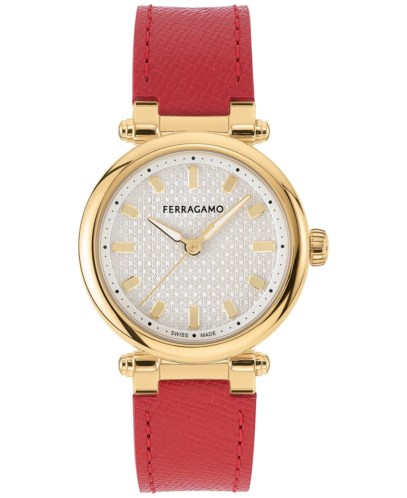 Salvatore Ferragamo Women's Swiss Red Leather Strap Watch 30mm