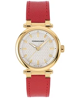 Salvatore Ferragamo Women's Swiss Red Leather Strap Watch 30mm