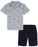 Kids Headquarters Little Boys Printed Pique Polo Shirt and Twill Shorts Set