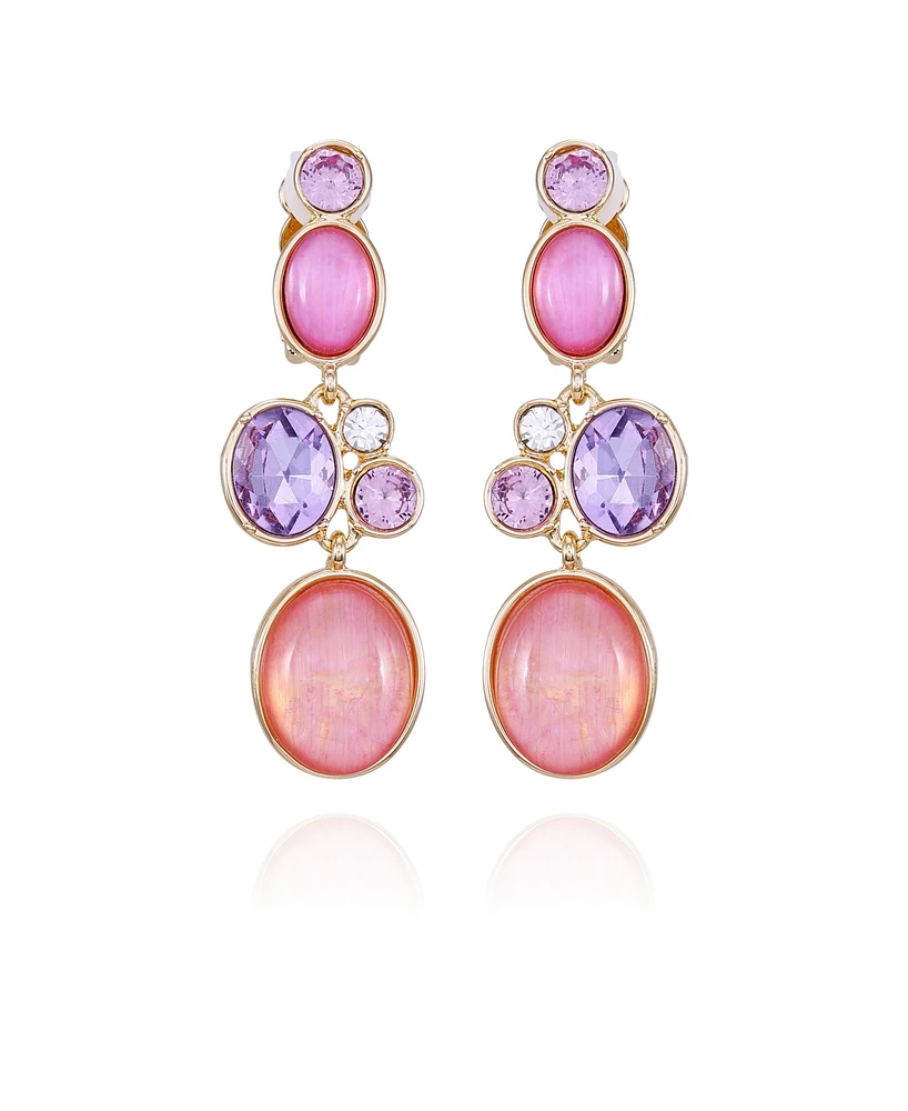 T Tahari Gold-Tone Lilac Violet Glass Stone Dangle Drop Clip-on Earrings