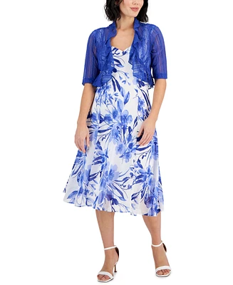Connected Women's Lace Jacket & Printed Sweetheart-Neck Dress