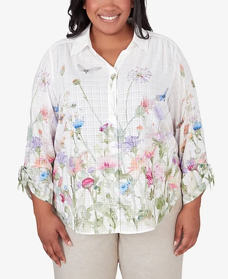 Alfred Dunner Plus Size Garden Party Watercolor Floral Button Down Blouse