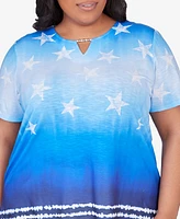 Alfred Dunner Plus Size All American Tie Dye Stars Short Sleeve Tops