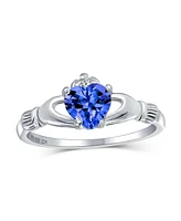 Bff Sorority Sister Solitaire Blue Simulated Sapphire Cz Celtic Irish Friendship Promise Crown Heart Claddagh Ring For Women Teen .925 Sterling Silver