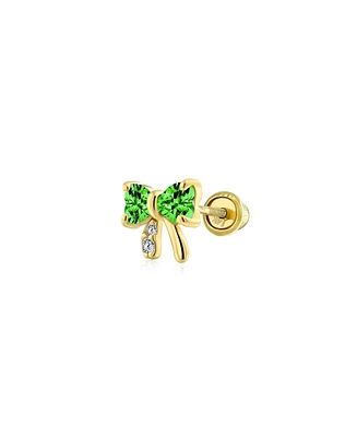 Bling Jewelry 14K Real Gold Small Bow 1 Piece Stud Earring with Cz Delicate Minimalist Cartilage Piercing Screw Back