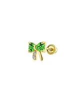 Bling Jewelry 14K Real Gold Small Bow 1 Piece Stud Earring with Cz Delicate Minimalist Cartilage Piercing Screw Back