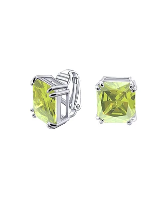 Bling Jewelry Classic Large Statement 7CT Emerald Cut Simulated Yellow Topaz Aaa Cz Solitaire Clip On Stud Earrings For Women Rhodium Plated Brass Non