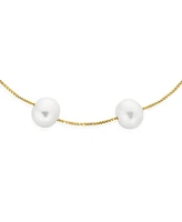 Bling Jewelry Tin Cup White Freshwater Cultured 7MM Pearl Chain Station Pearls Bracelet For Women Yellow Gold Plated Sterling Silver