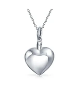 Large Engravable Puff Heart Shape Locket Pendant For Women Memorial Cremation Urn Necklace For Ashes .925 Sterling Silver