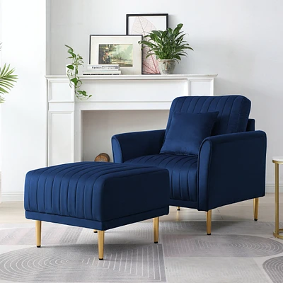 Simplie Fun Modern Velvet Accent Chair Set with Ottoman