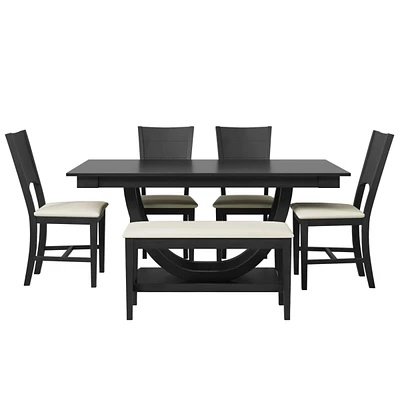 Simplie Fun 6-Piece Modern Dining Set with Long Bench