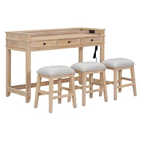 Simplie Fun Dining Bar Table Set with 3 Stools and Drawers