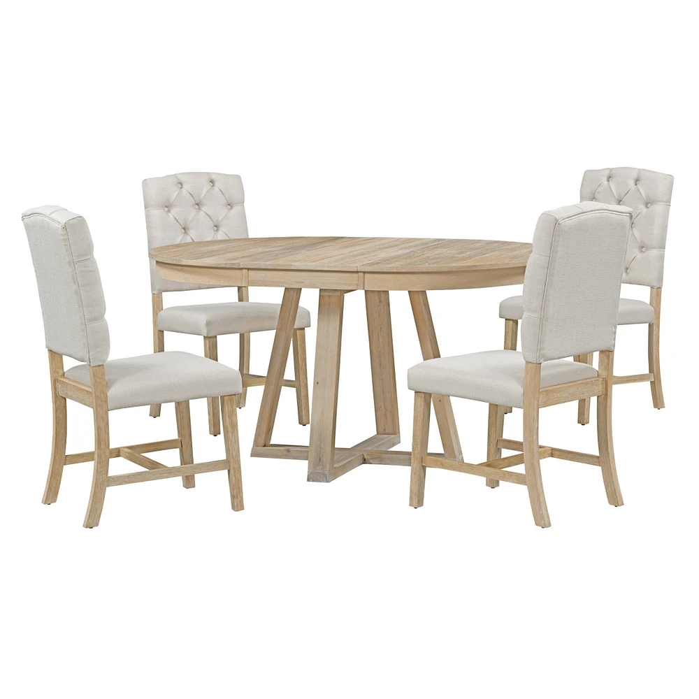 Streamdale Furniture Retro 5-Piece Dining Set with Round Table & Upholstered Chairs