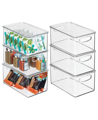 mDesign Plastic Storage Bin Box Container - Lid and Handles - 6 Pack