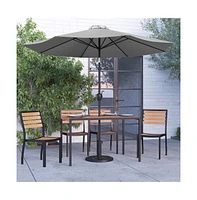 Calle 7 Piece Outdoor Faux Teak Poly Slat Furniture Set - Table, 4 Chairs And Patio Umbrella Base