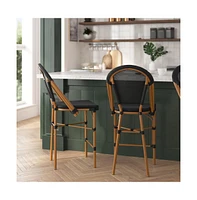 Mael Set Of Two Stacking Bistro Style Counter Stools With Textilene Backs And Seats Metal Frames For Indoor/Outdoor Use
