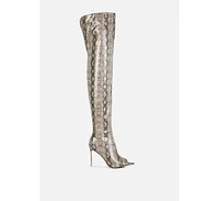 Women's High Drama Snake Print Stiletto Long Boots