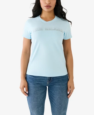 True Religion Women's Short Sleeve Ombre Crystal Arch Logo T-shirt