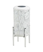 Glitzhome 14.25" H Metal Cutout Leaves Pattern Solar Powered Led Outdoor Lantern with Stand