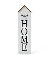 Glitzhome 30" H Solid Wood White House with 3D Roof Boxed " Home" Porch Sign