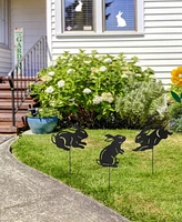 Glitzhome 18" H Multi-Functional 2-in-1 Set of 3 Metal Rabbit Silhouette Pick Wall Decor