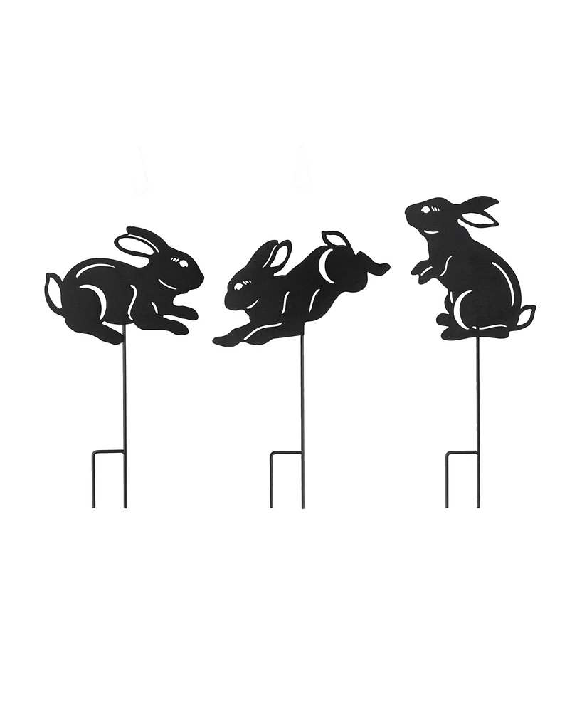 Glitzhome 18" H Multi-Functional 2-in-1 Set of 3 Metal Rabbit Silhouette Pick Wall Decor