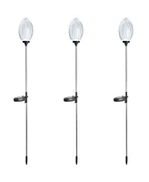 Glitzhome 36" H Set of 3 Solar Powered Stake Oval Flower Light with Stainless Steel Pole