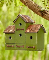 Glitzhome 16.25" L Oversized Washed Green Distressed Solid Wood Villa Decorative Outdoor Garden Birdhouse with Drawer-Shaped Birdfeeder