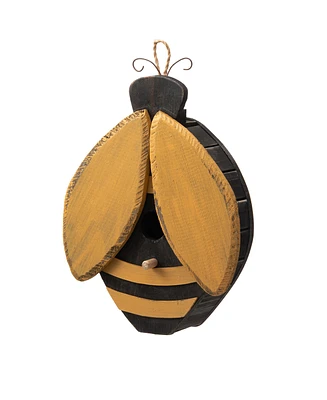 Glitzhome 11.75" H Unique Cute and Lifelike Bee Shaped Distressed Solid Wood Decorative Outdoor Garden Birdhouse