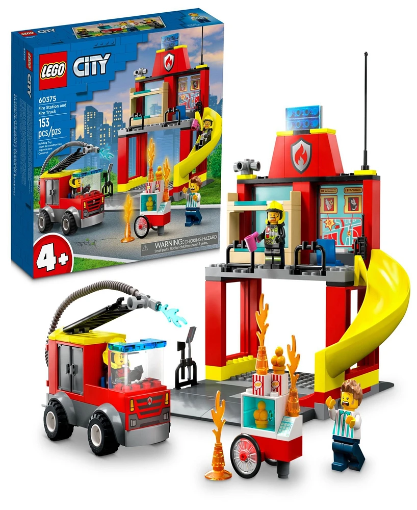 Lego City Fire Station and Fire Truck 60375 Toy Building Set with Firefighter Minifigures