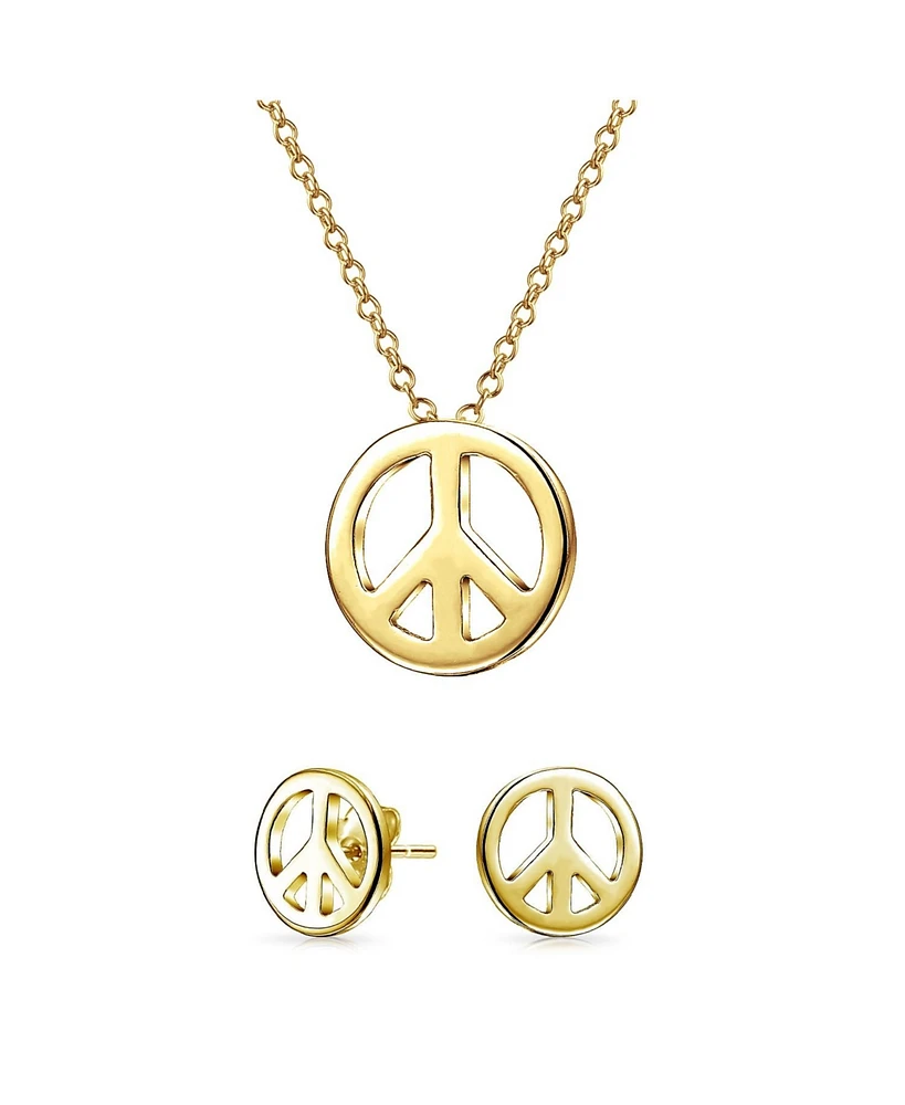 Bling Jewelry Minimalist World Peace Sign Pendant Necklace Gold Plated Sterling Silver
