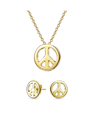 Bling Jewelry Minimalist World Peace Sign Pendant Necklace Gold Plated Sterling Silver