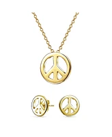 Bling Jewelry Minimalist World Peace Sign Pendant Necklace Gold Plated Sterling Silver