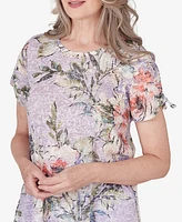 Alfred Dunner Women's Garden Party Short Sleeve Burnout Floral Top