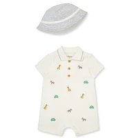 Little Me Baby Boys Safari Romper with Hat