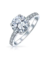 Bling Jewelry 4CT Aaa Cz Round Brilliant Solitaire Engagement Ring For Women .925 Sterling Silver Cubic Zirconia Pave Side Stone 2MM Band Customizable