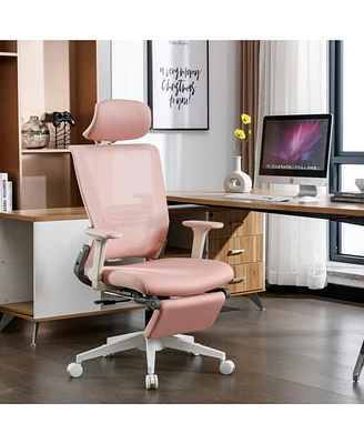 Simplie Fun High Back Office Chair With 2D Armrest And Footrest, Tilt Function Max 128, Pink