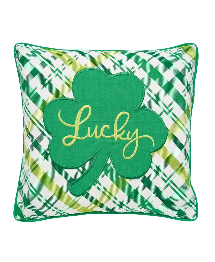 16" x 16" Lucky Clover St. Patrick's Day Plaid Pillow