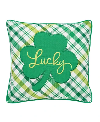 16" x 16" Lucky Clover St. Patrick's Day Plaid Pillow