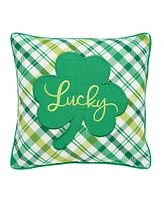 16" x 16" Lucky Clover St. Patrick's Day Plaid Pillow