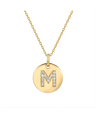 Suzy Levian New York Suzy Levian Sterling Silver Cubic Zirconia Letter "M" Initial Disc Pendant Necklace