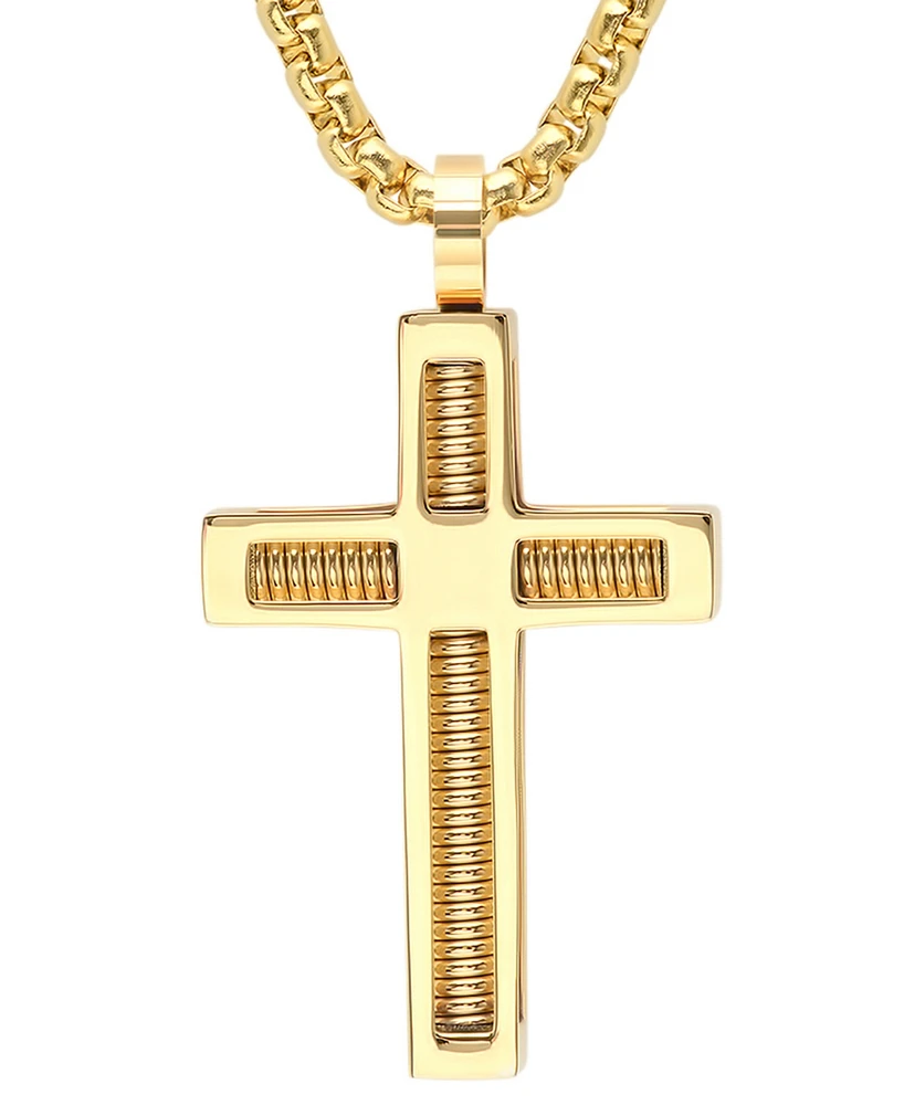 Steeltime Men's 18k Gold-Plated Stainless Steel Spring Inlay Cross 24" Pendant Necklace