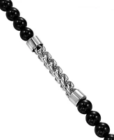 Blackjack Men's Lapis Lazuli Bead & Chain Bracelet in Stainless Steel (Also in Onyx & Tiger Eye)