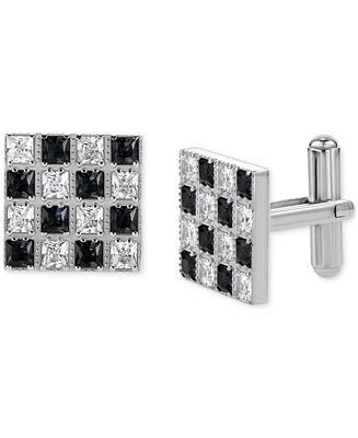 Blackjack Men's Cubic Zirconia Checkerboard Square Cufflinks Stainless Steel